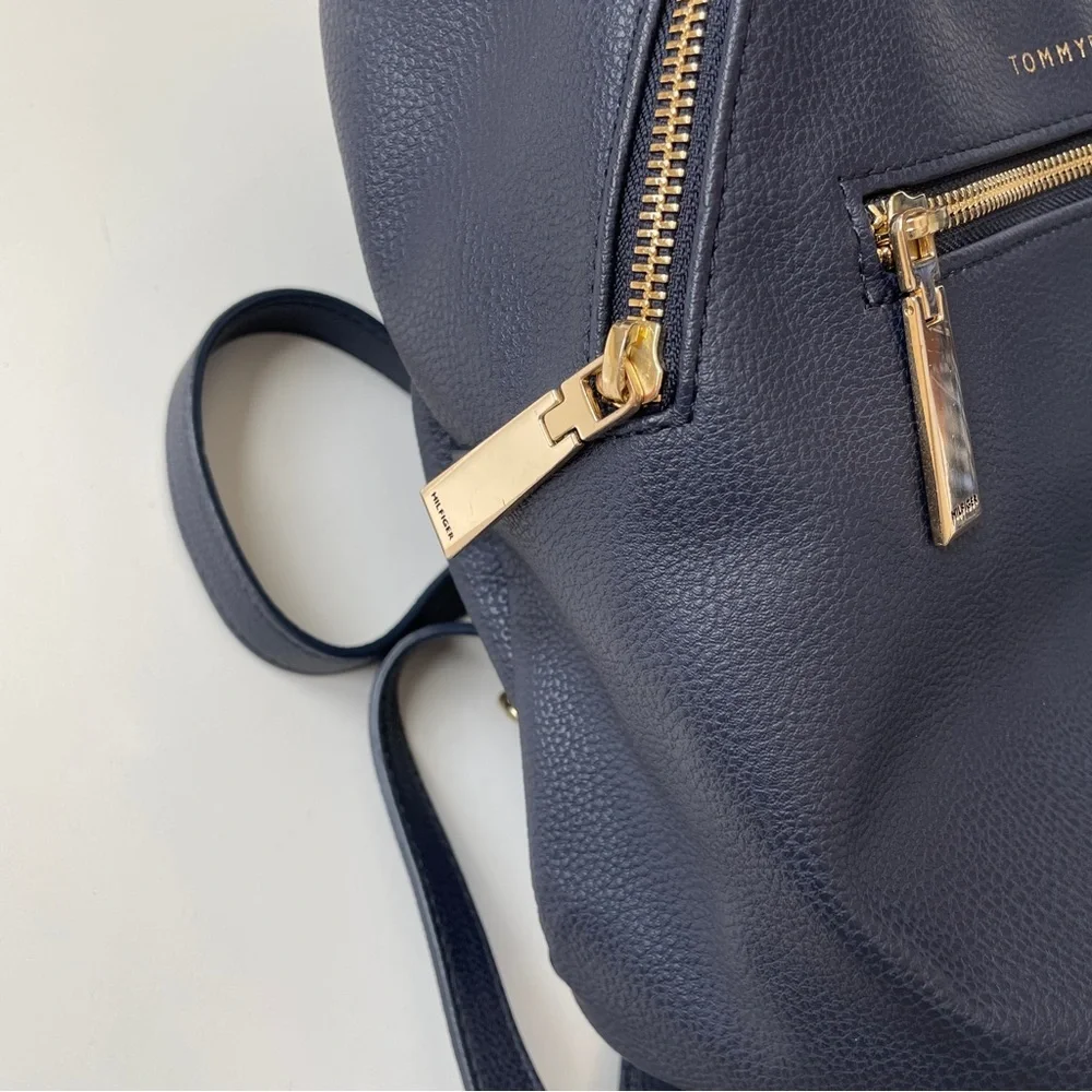 Tommy Hilfiger Navy Leather Mini Backpack with Gold Hardware - Picture 3 of 14